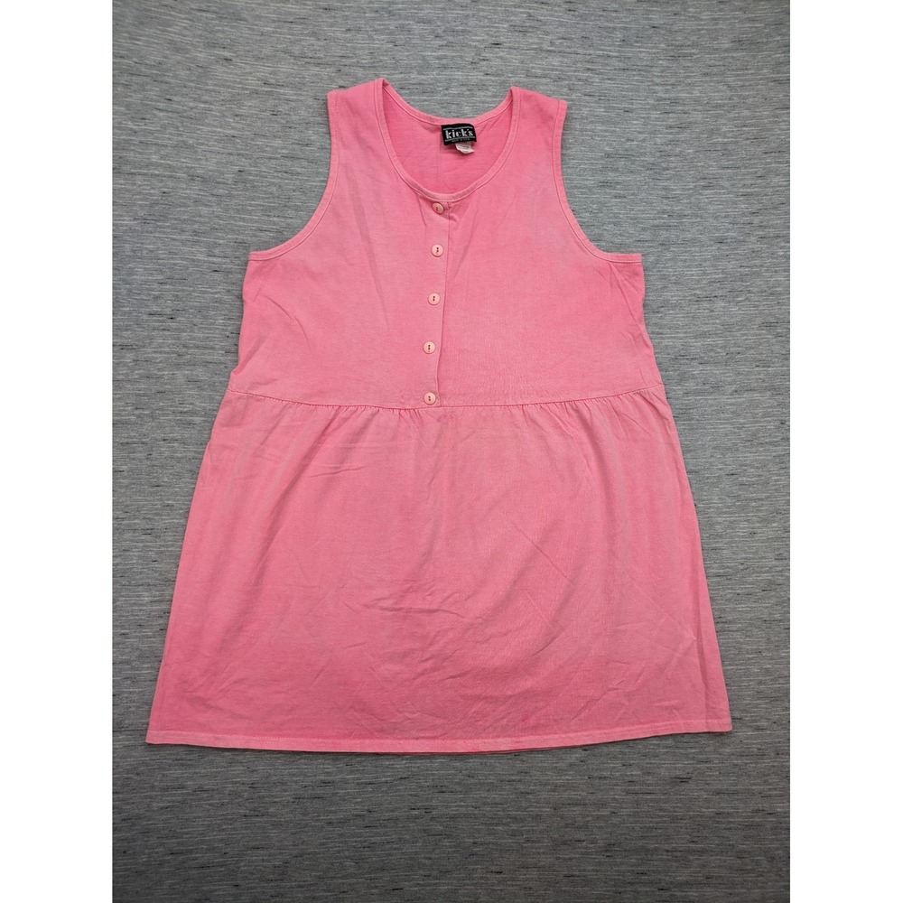Kicks USA Made Dress Sleeveless‎ Casual Pink Sundress Summer Large Neon 90s y2k